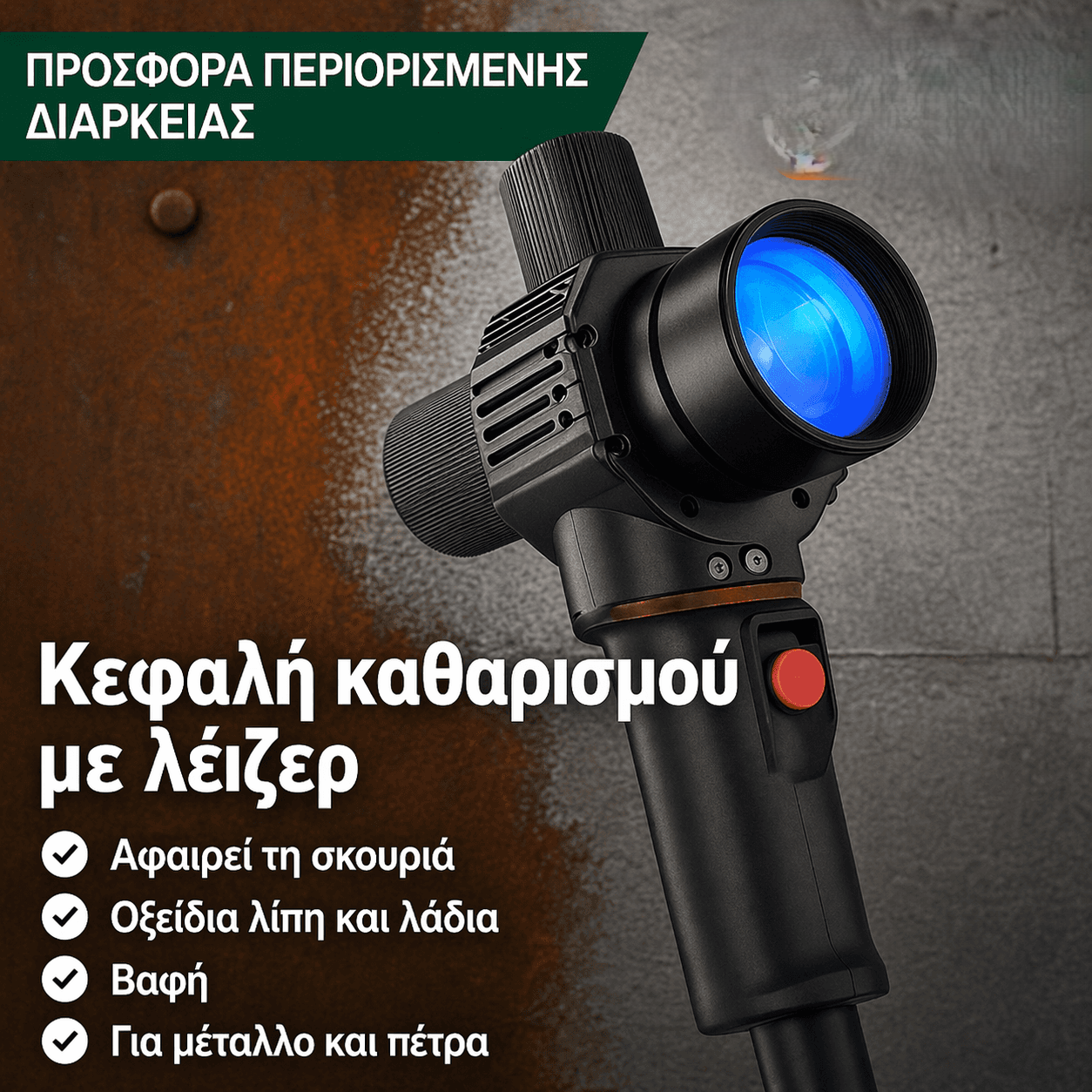 Φορητή μηχανή καθαρισμού με παλμικό λέιζερ 200 W MAX, με ελαφριά κεφαλή καθαρισμού, κατάλληλη για αφαίρεση ρητίνης, λαδιού, σκουριάς και επιστρώσεων